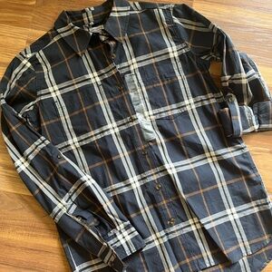 Women’s Navy and Brown Plaid Shirt